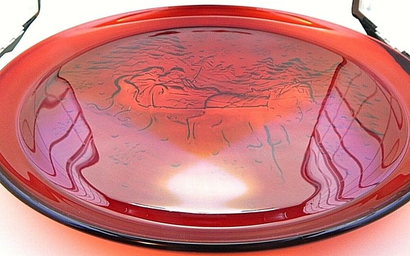 Arcoroc Sleigh Ride Glass Serving Platter 13” Round Red - Picture 4 of 9